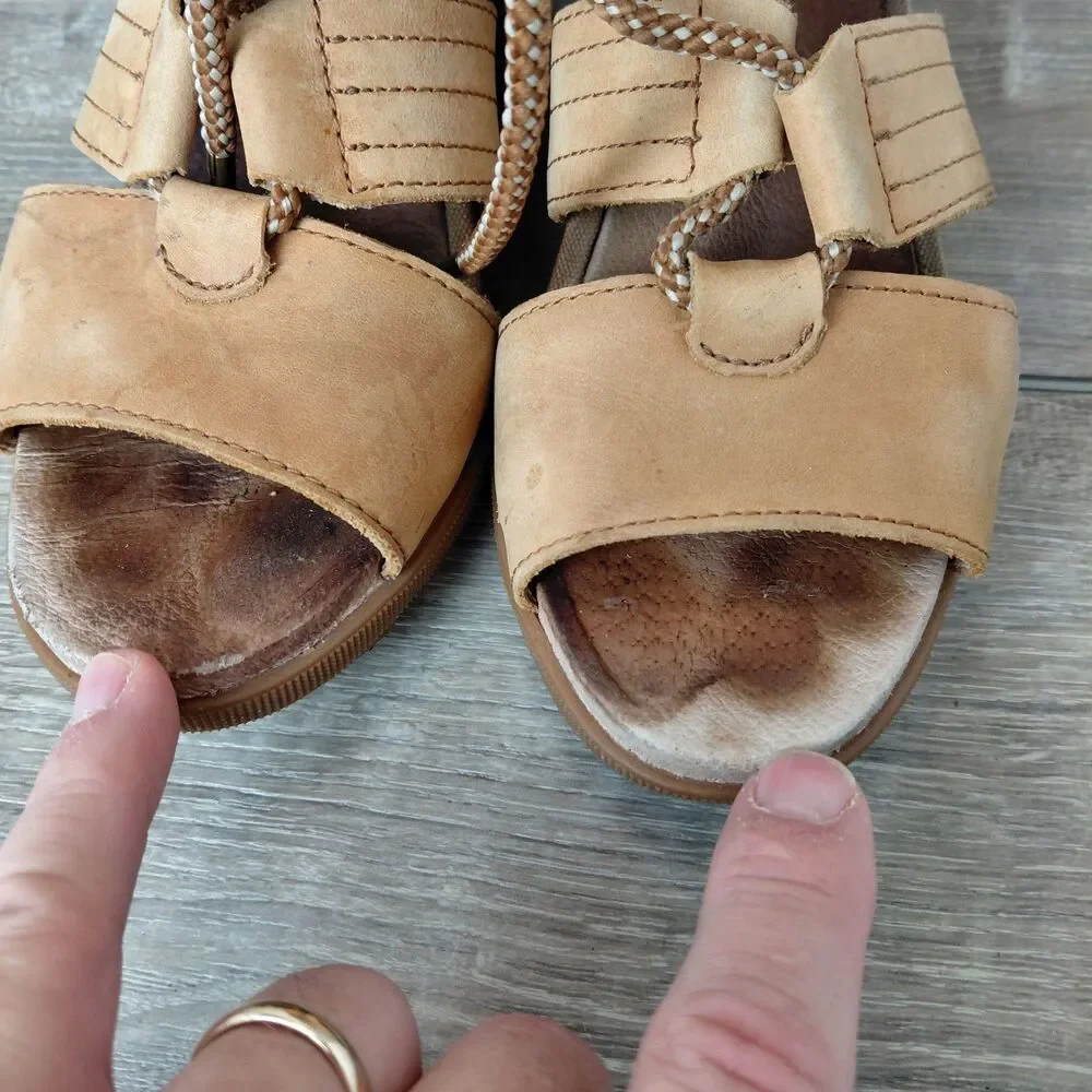 SOREL Sandals Womens 6.5 Tan Joanie II Leather Strappy Lace Up Wedge Heel Shoes